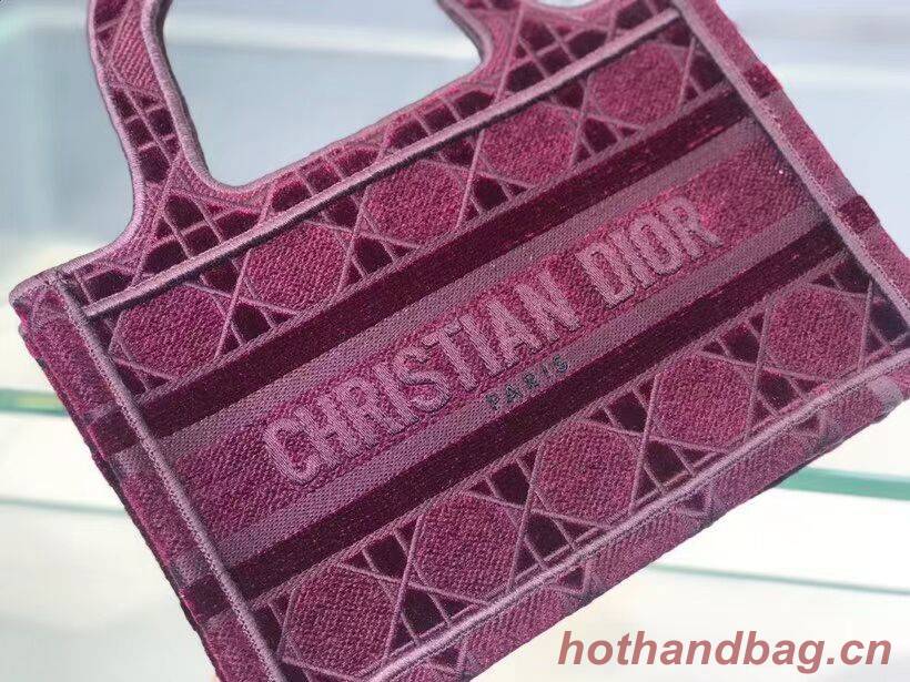 MINI DIOR BOOK TOTE Burgundy Cannage Embroidered Velvet S5475Z MINI DIOR BOOK TOTE Burgundy Cannage Embroidered Velvet S5475Z