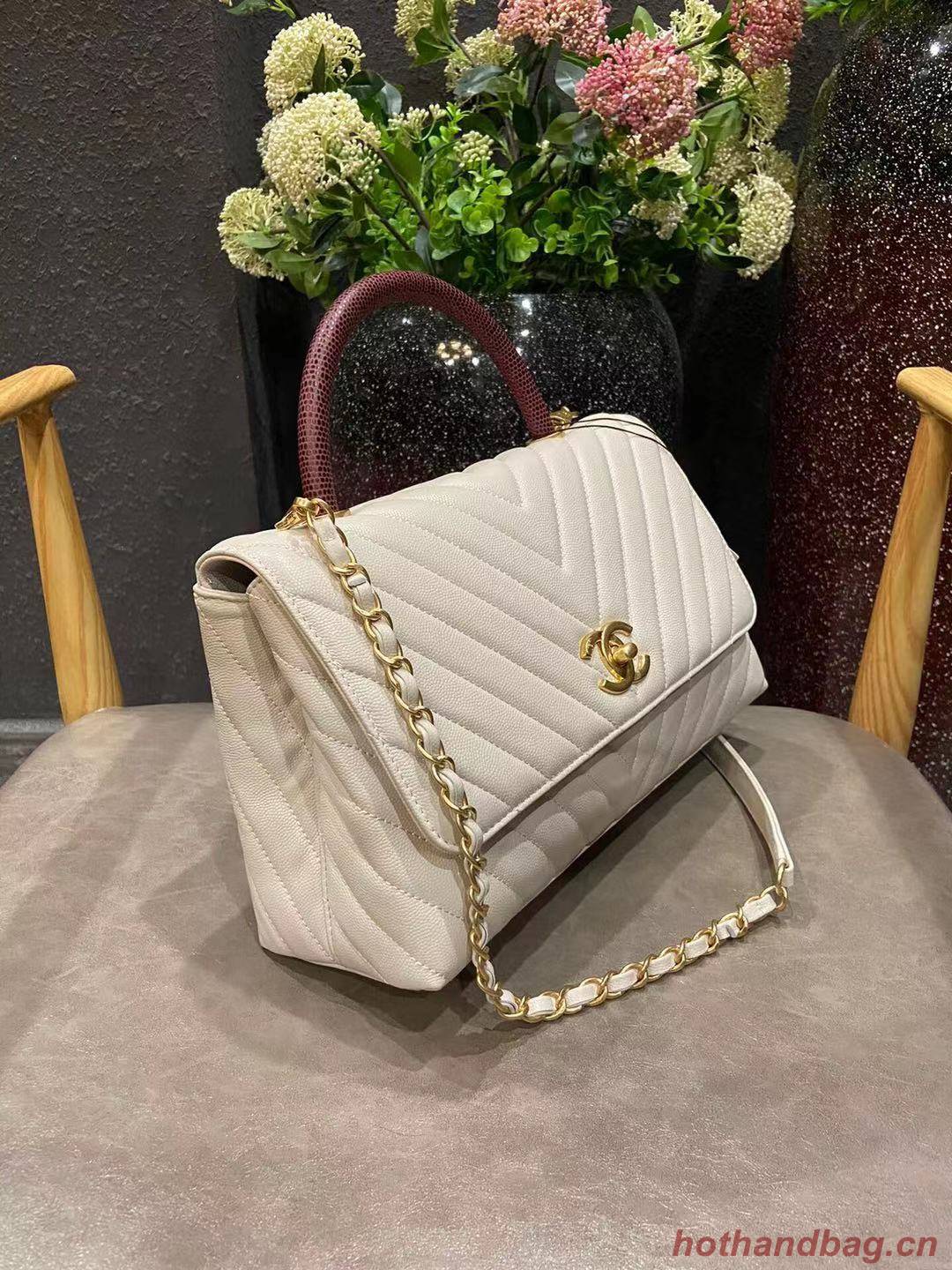 Chanel flap bag with red top handle V92991 white