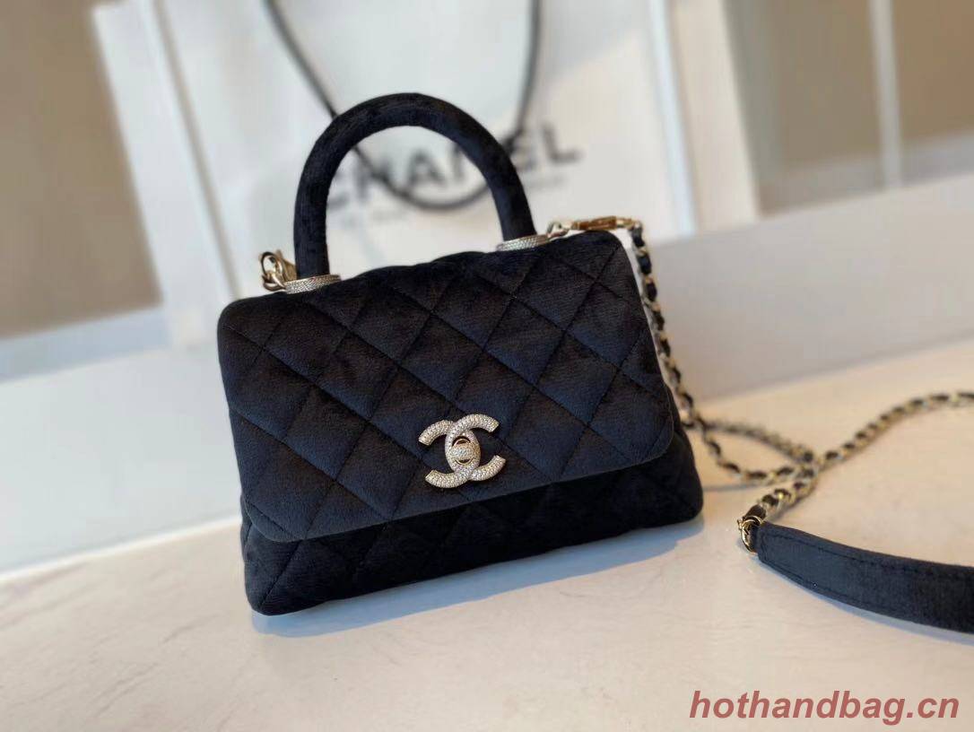 Chanel mini flap bag with top handle AS2215 black