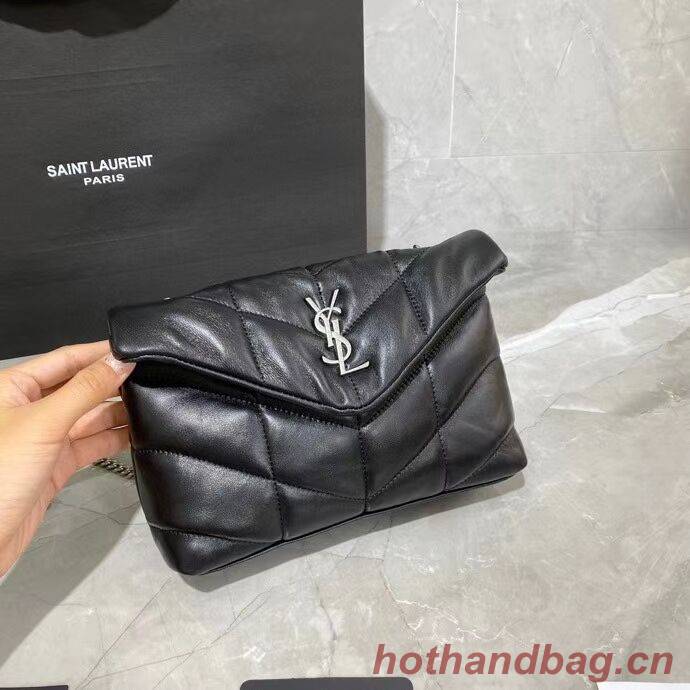 Yves Saint Laurent LOULOU PUFFER IN QUILTED CRINKLED MATTE LEATHER BAG Y620333 Black