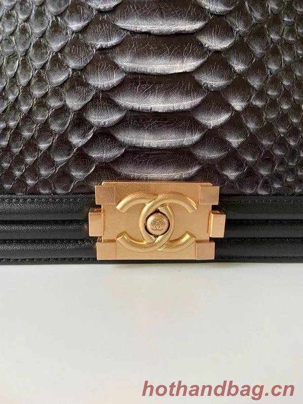 Boy Chanel Flap Shoulder Bag original Snake leather AS67086 black&grey