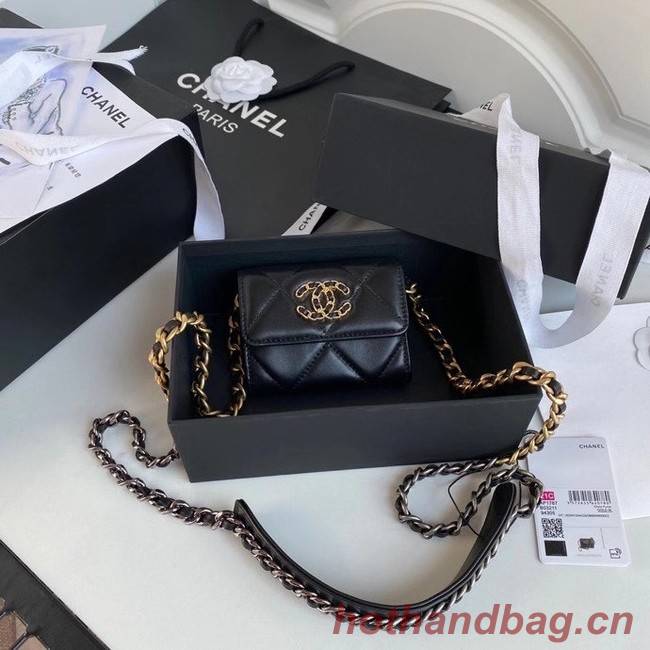 chanel 19 flap coin purse with chain AP1787 black