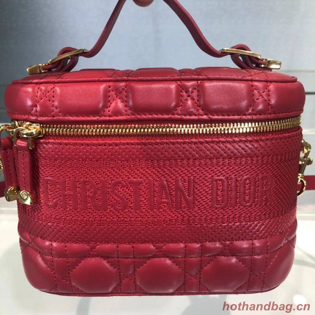 DIOR SMALL DIORTRAVEL VANITY CASE Cannage Lambskin S5488U red DIOR SMALL DIORTRAVEL VANITY CASE Cannage Lambskin S5488U red
