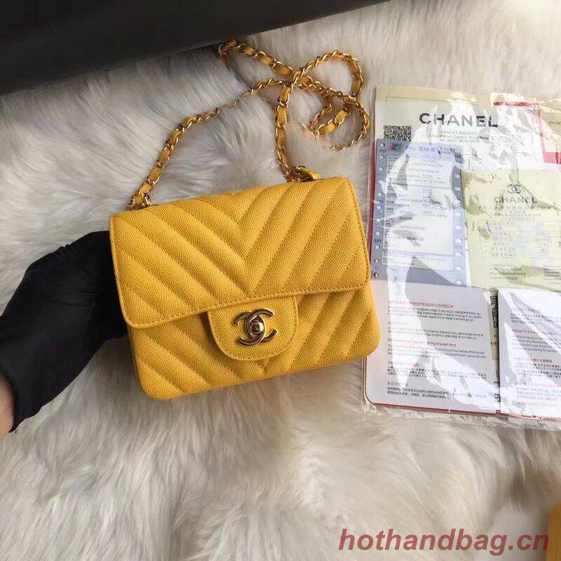 Chanel Classic mini Flap Bag Chevron Caviar Leather A68748 Yellow