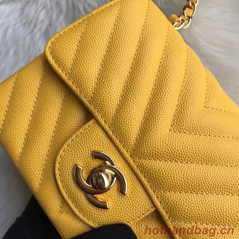 Chanel Classic mini Flap Bag Chevron Caviar Leather A68748 Yellow