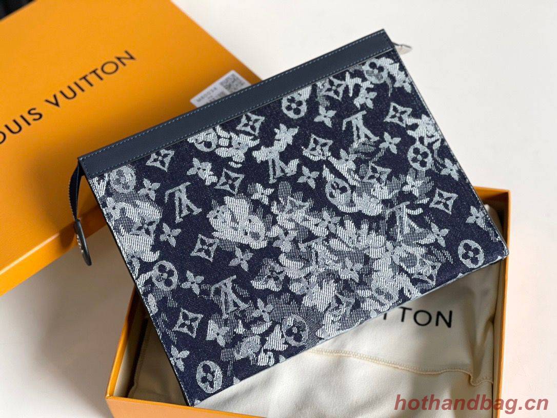 Louis Vuitton Monogram Tapestry Pochette Voyage Denim Bag M80034 Black