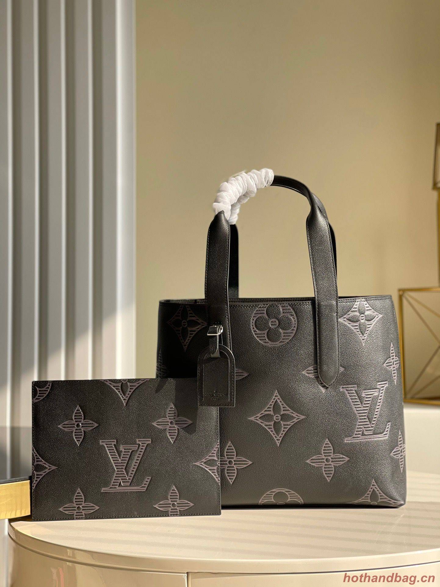 Louis Vuitton Monogram Taurillon Shadow Original Leather Cabas Voyage Bag M57290 Black