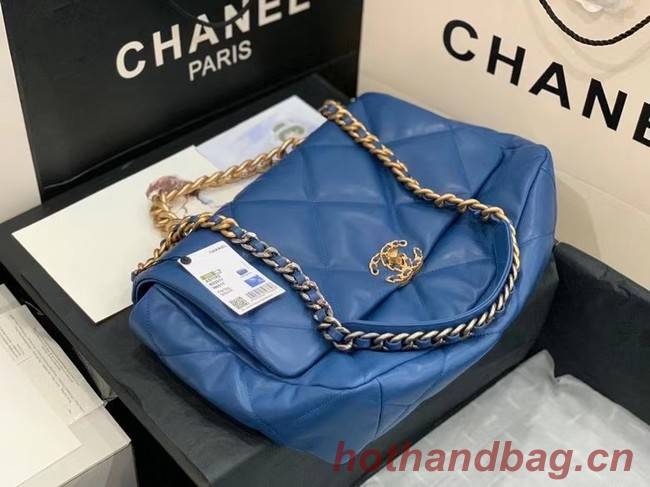chanel 19 large flap bag AS1162 dark blue