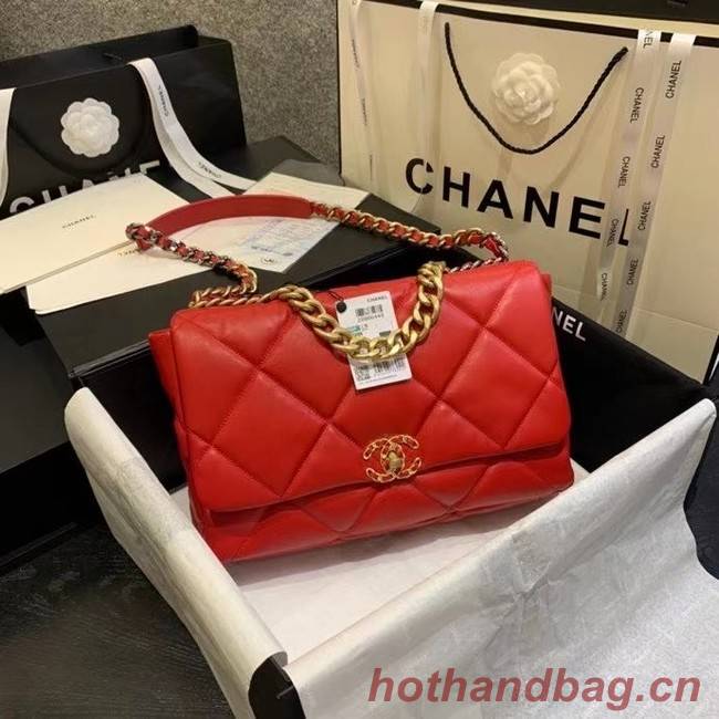 chanel 19 large flap bag AS1162 red