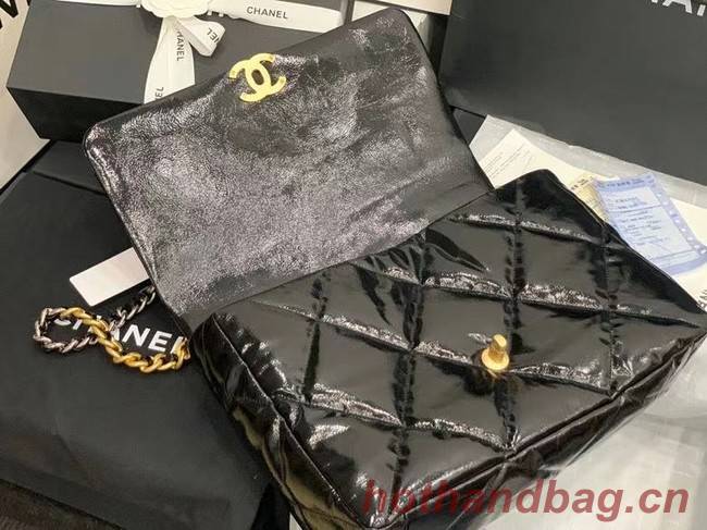 chanel 19 large flap bag Waxed skin AS1162 black