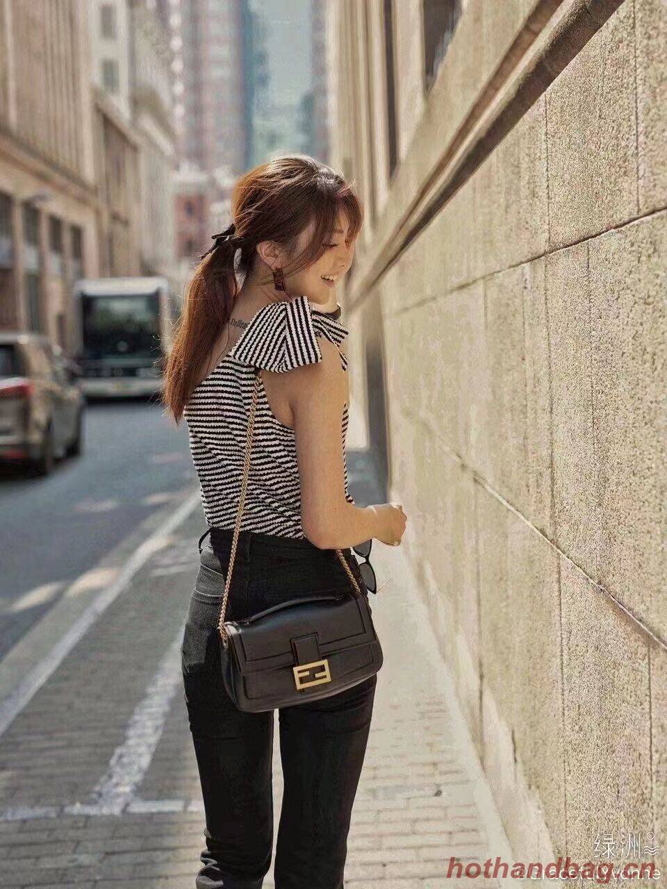 FENDI MINI BAGUETTE CHAIN Black nappa leather bag 8BS045A FENDI MINI BAGUETTE CHAIN Black nappa leather bag 8BS045A