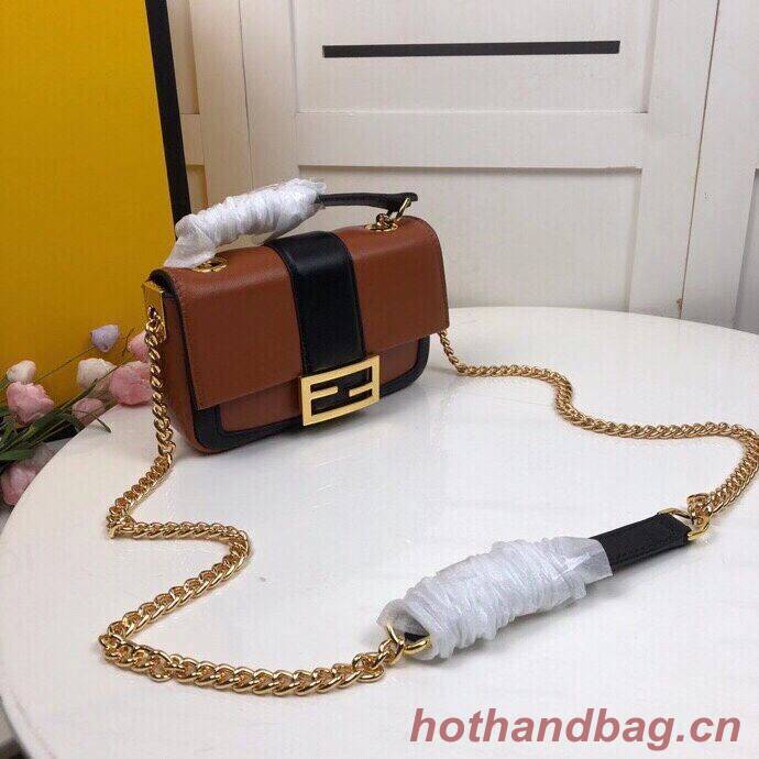FENDI MINI BAGUETTE CHAIN Brown and blac nappa leather bag 8BS045A FENDI MINI BAGUETTE CHAIN Brown and blac nappa leather bag 8BS045A
