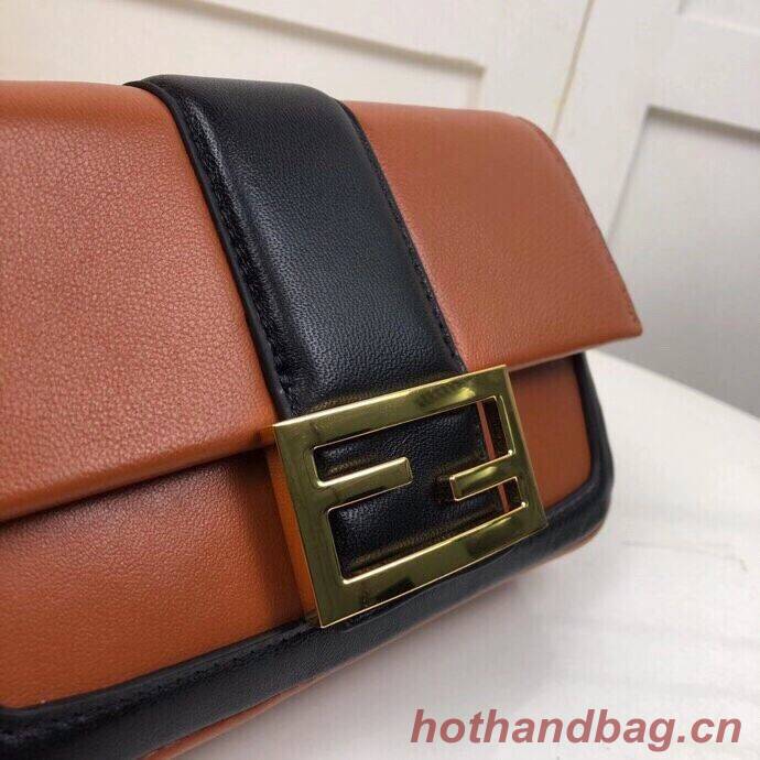 FENDI MINI BAGUETTE CHAIN Brown and blac nappa leather bag 8BS045A FENDI MINI BAGUETTE CHAIN Brown and blac nappa leather bag 8BS045A
