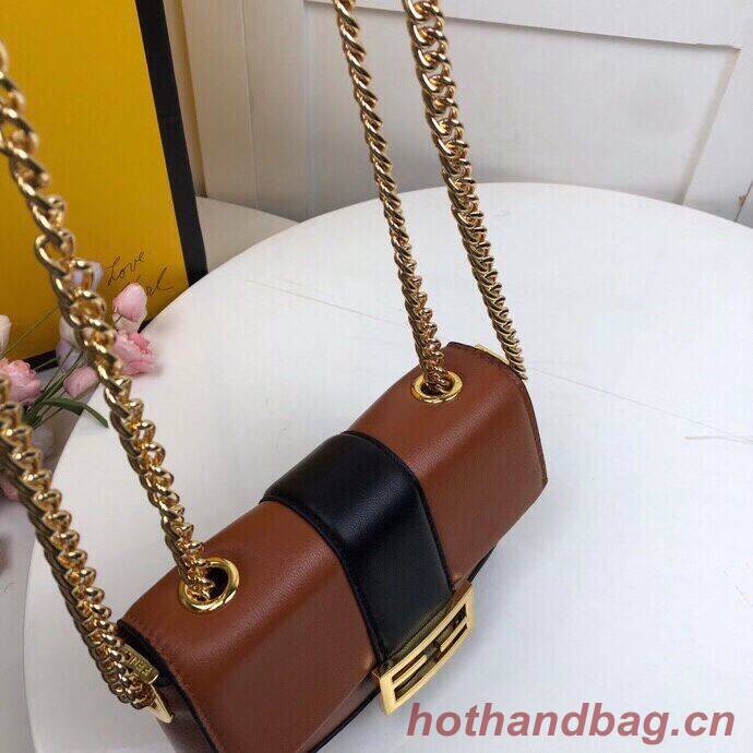 FENDI MINI BAGUETTE CHAIN Brown and blac nappa leather bag 8BS045A FENDI MINI BAGUETTE CHAIN Brown and blac nappa leather bag 8BS045A
