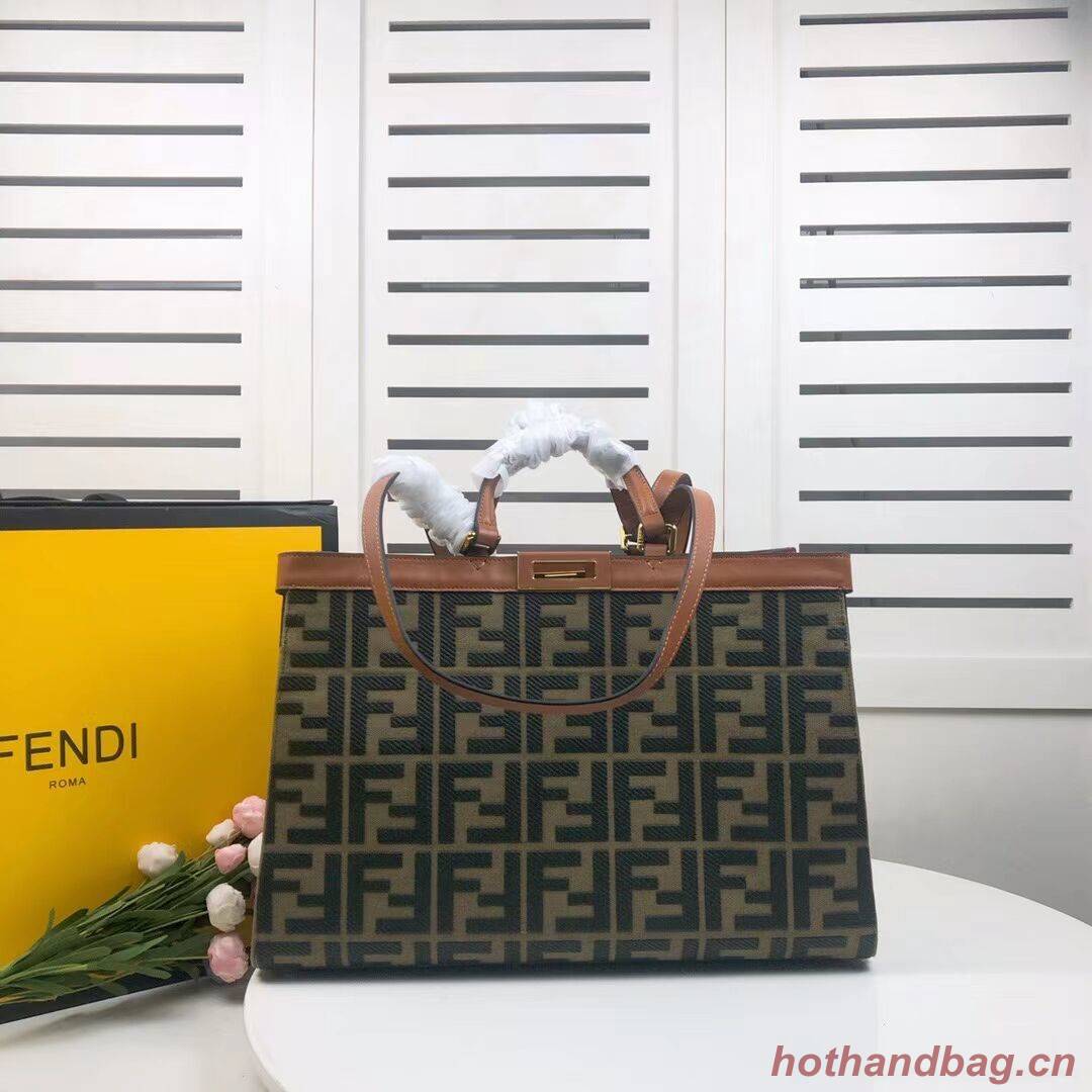 FENDI PEEKABOO X-TOTE canvas bag 8BH374A brown&green