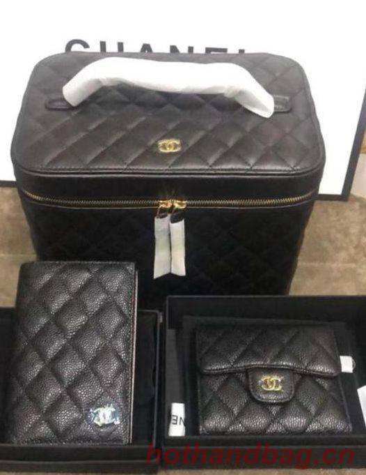 Chanel Original Lather Cosmetic Bag and Wallets Set 5961 black