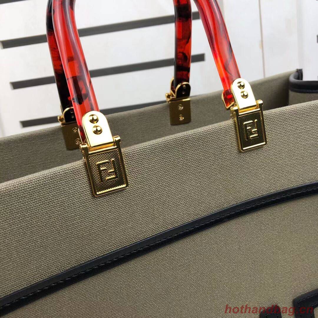 FENDI SUNSHINE LARGE Green flannel shopper 8BH372 FENDI SUNSHINE LARGE Green flannel shopper 8BH372