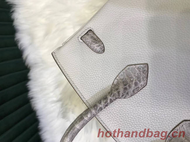 Hermes Birkin Bag Original Leather crocodile togo HBK2530 light grey&white