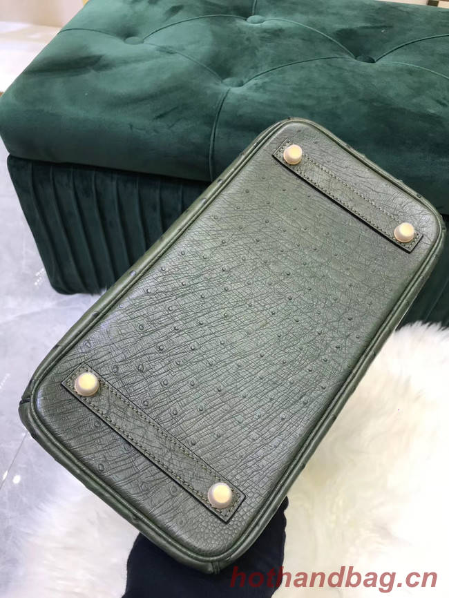 Hermes Birkin Bag Original Leather Ostrich skin HBK2530 blackish green