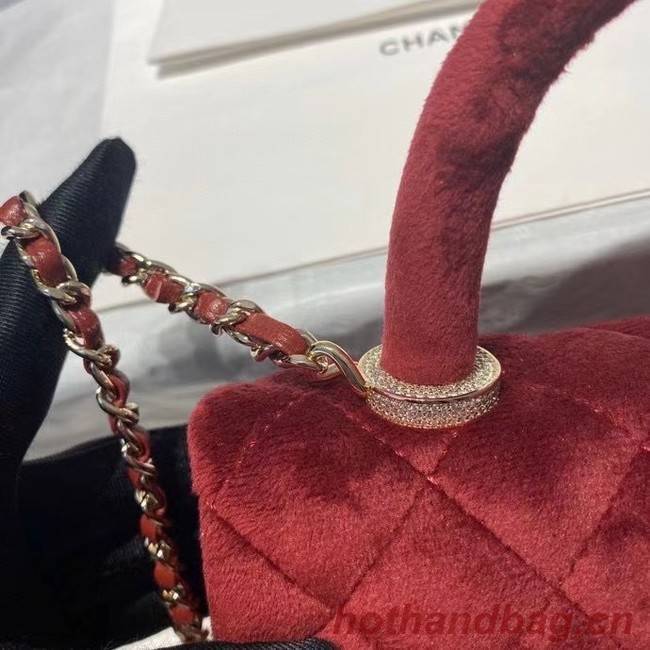 Chanel mini flap bag with top handle AS2215 Burgundy