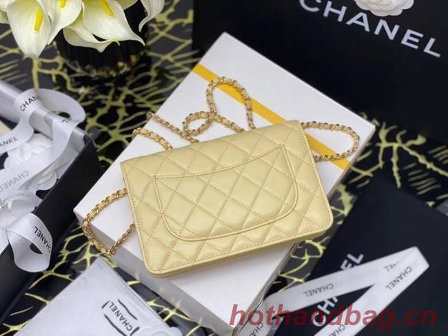 Chanel wallet on chain Grained Calfskin & Laquered Gold-Tone Metal AP2021 yellow