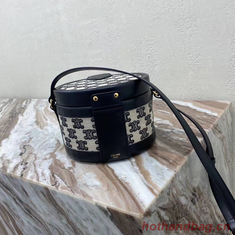 CELINE MEDIUM TAMBOUR BAG IN TEXTILE WITH TRIOMPHE EMBROIDERY 195192 black