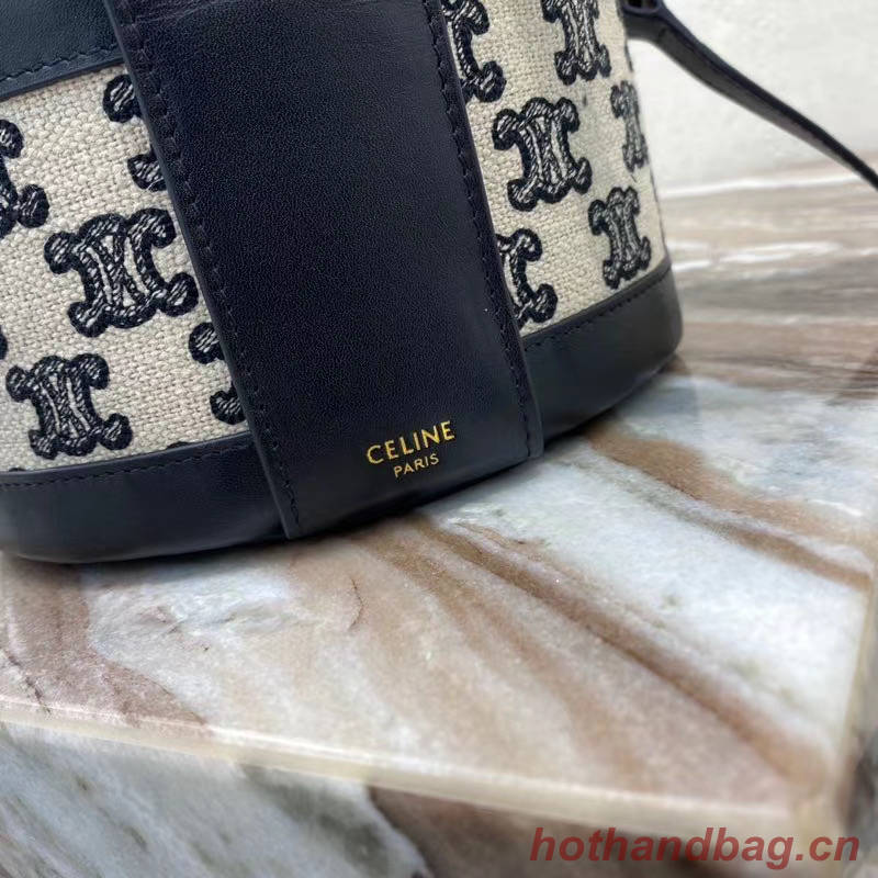 CELINE MEDIUM TAMBOUR BAG IN TEXTILE WITH TRIOMPHE EMBROIDERY 195192 black