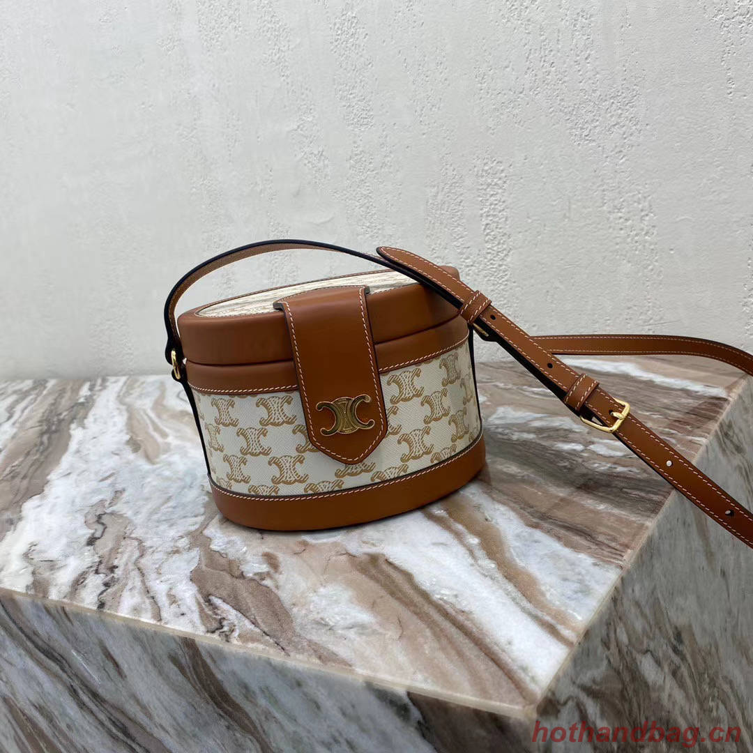 CELINE MEDIUM TAMBOUR BAG IN TEXTILE WITH TRIOMPHE EMBROIDERY 195192 brown&white