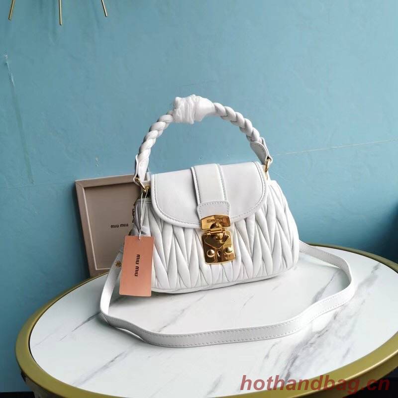 miu miu Matelasse Nappa Leather Top-handle Bag 6998 white