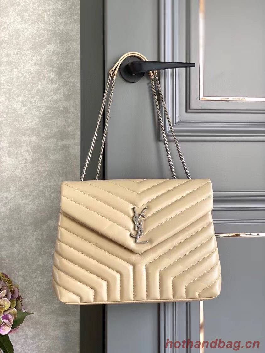 SAINT LAURENT LOULOU MEDIUM IN MATELASSE LEATHER 459749 IVORY NATURAL&Ancient silver