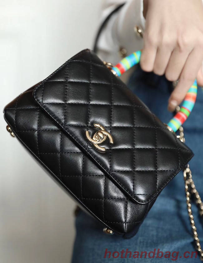 chanel mini flap bag with top handle AS2215 black
