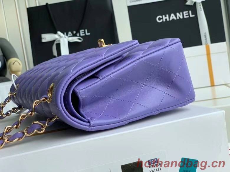chanel classic handbag Lambskin & gold Metal A01112 Purple