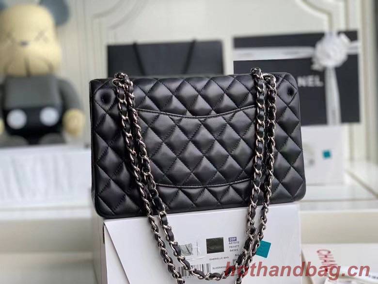 chanel classic handbag Lambskin & silver Metal A01112 Black