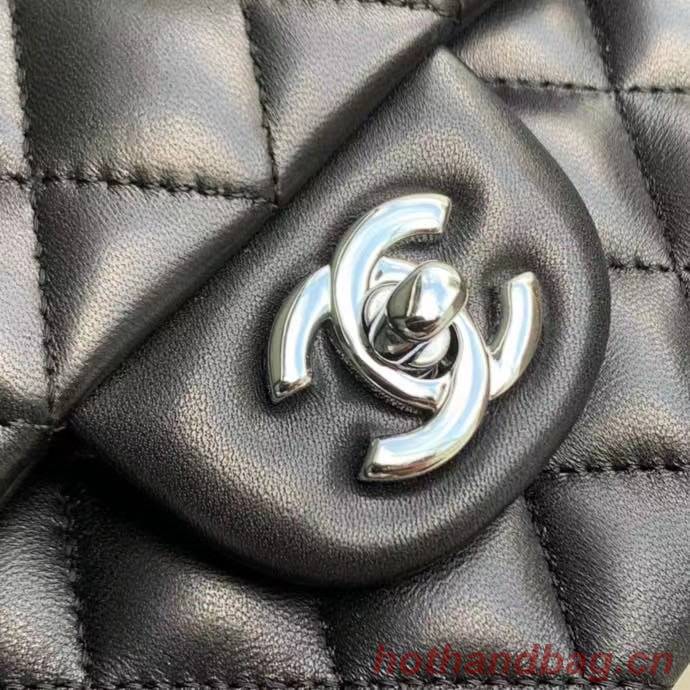 chanel classic handbag Lambskin & silver Metal A01112 Black