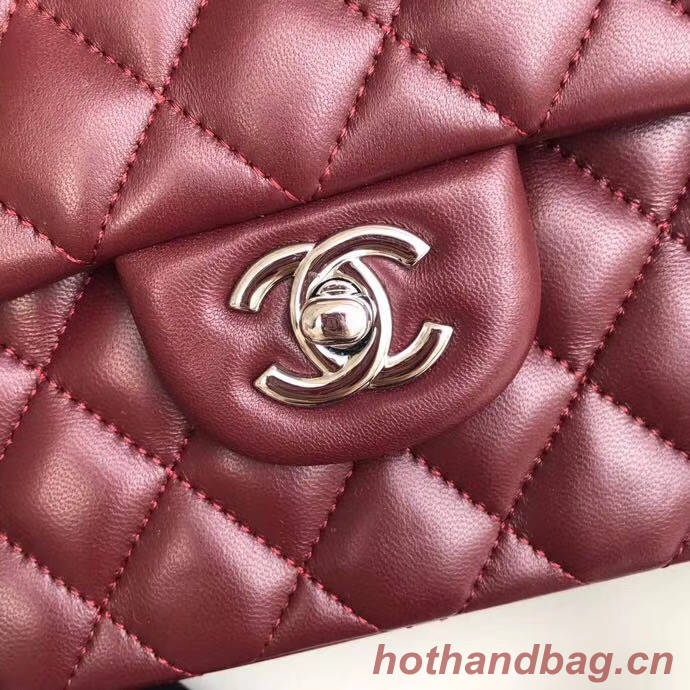 chanel classic handbag Lambskin & silver Metal A01112 Burgundy