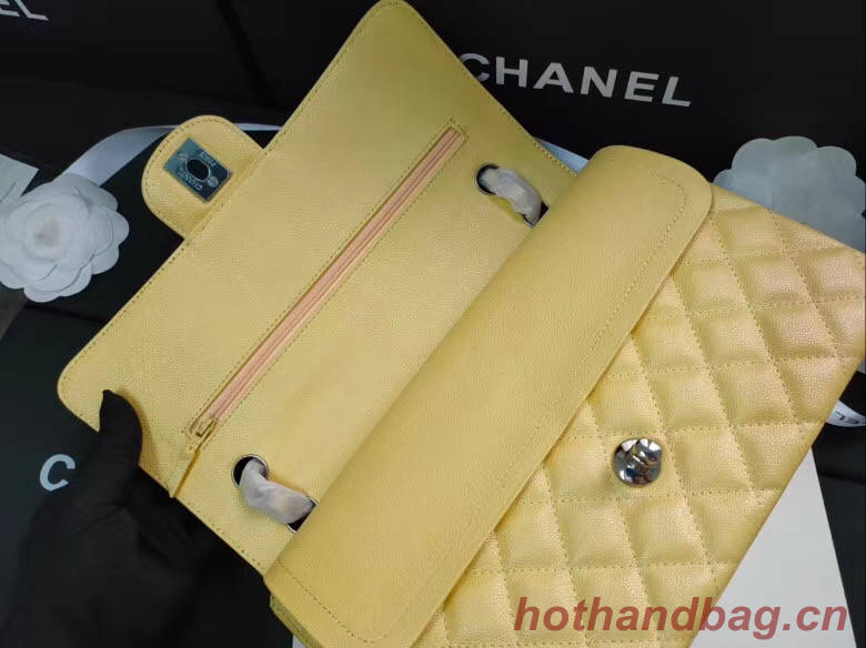 chanel flap bag Iridescent Grained Calfskin&silver Metal -Tone AS1112 yellow