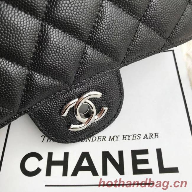 Chanel mini flap bag Grained Calfskin &silver-Tone Metal A1116 black