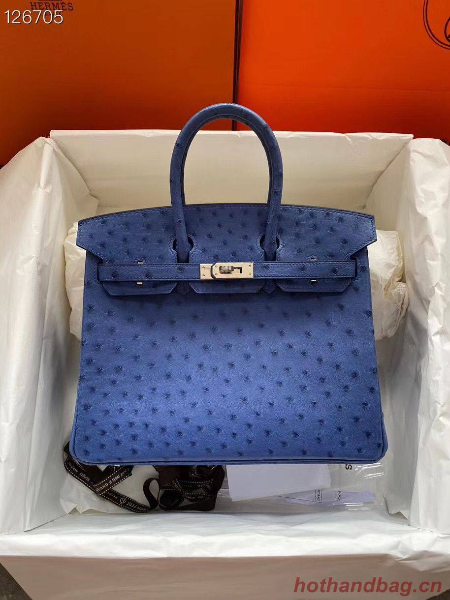 Hermes Birkin Bag Original Leather Ostrich Skin HBK2530 Dark Blue
