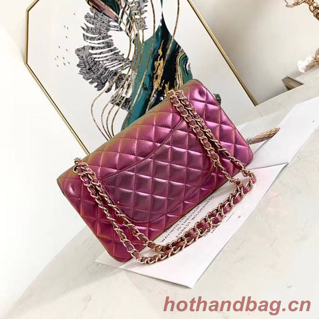 Chanel classic handbag Iridescent Calfskin & gold Metal A01112 purple