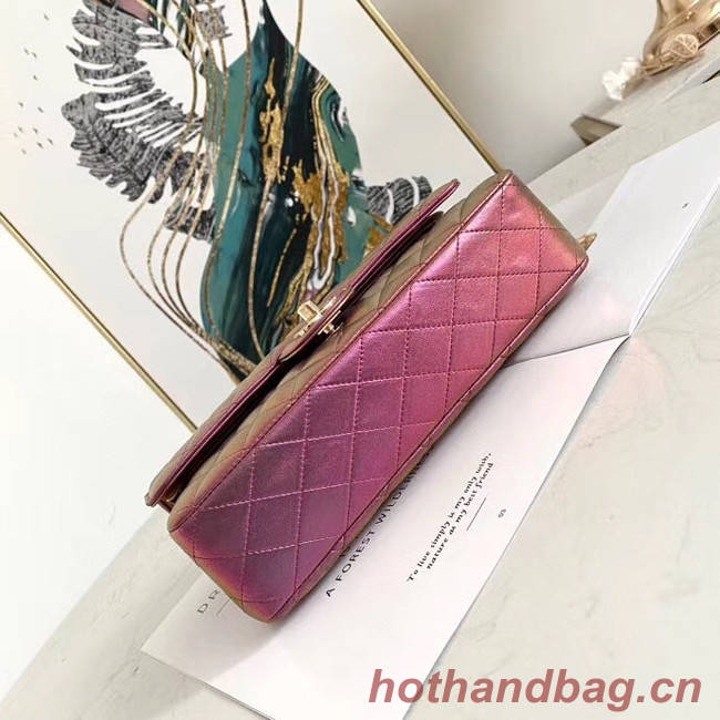 Chanel classic handbag Iridescent Calfskin & gold Metal A01112 purple