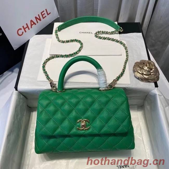 Chanel flap bag with top handle A92990 green