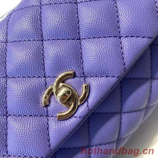 Chanel flap bag with top handle A92990 purple