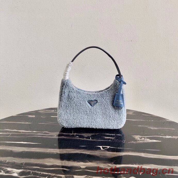 Prada Shearling tote mini-bag 1NE515 light blue