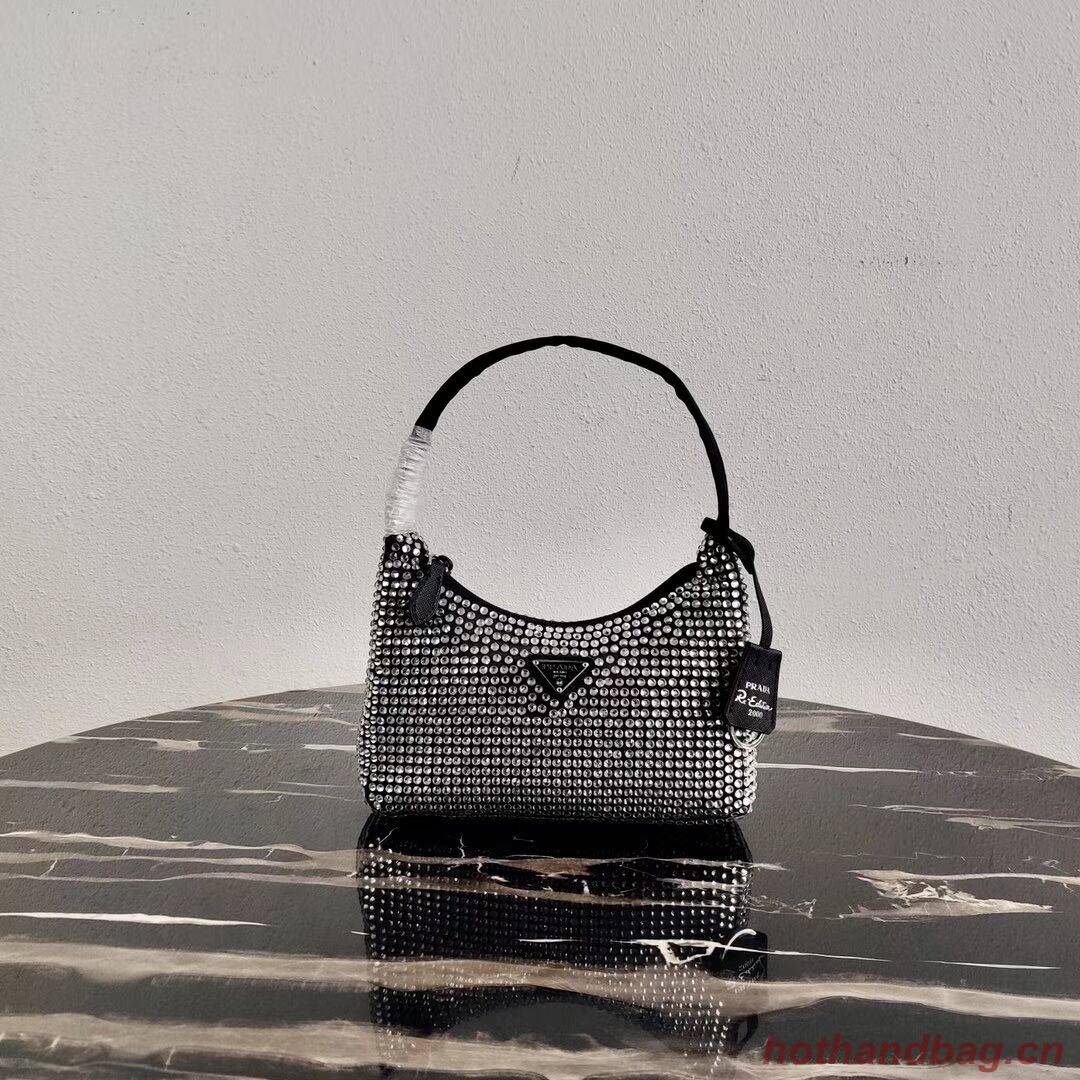 Prada Satin mini-bag with artificial crystals 1BE515Z black