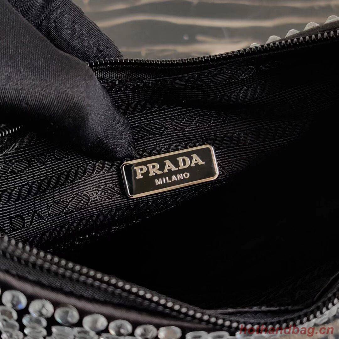 Prada Satin mini-bag with artificial crystals 1BE515Z black