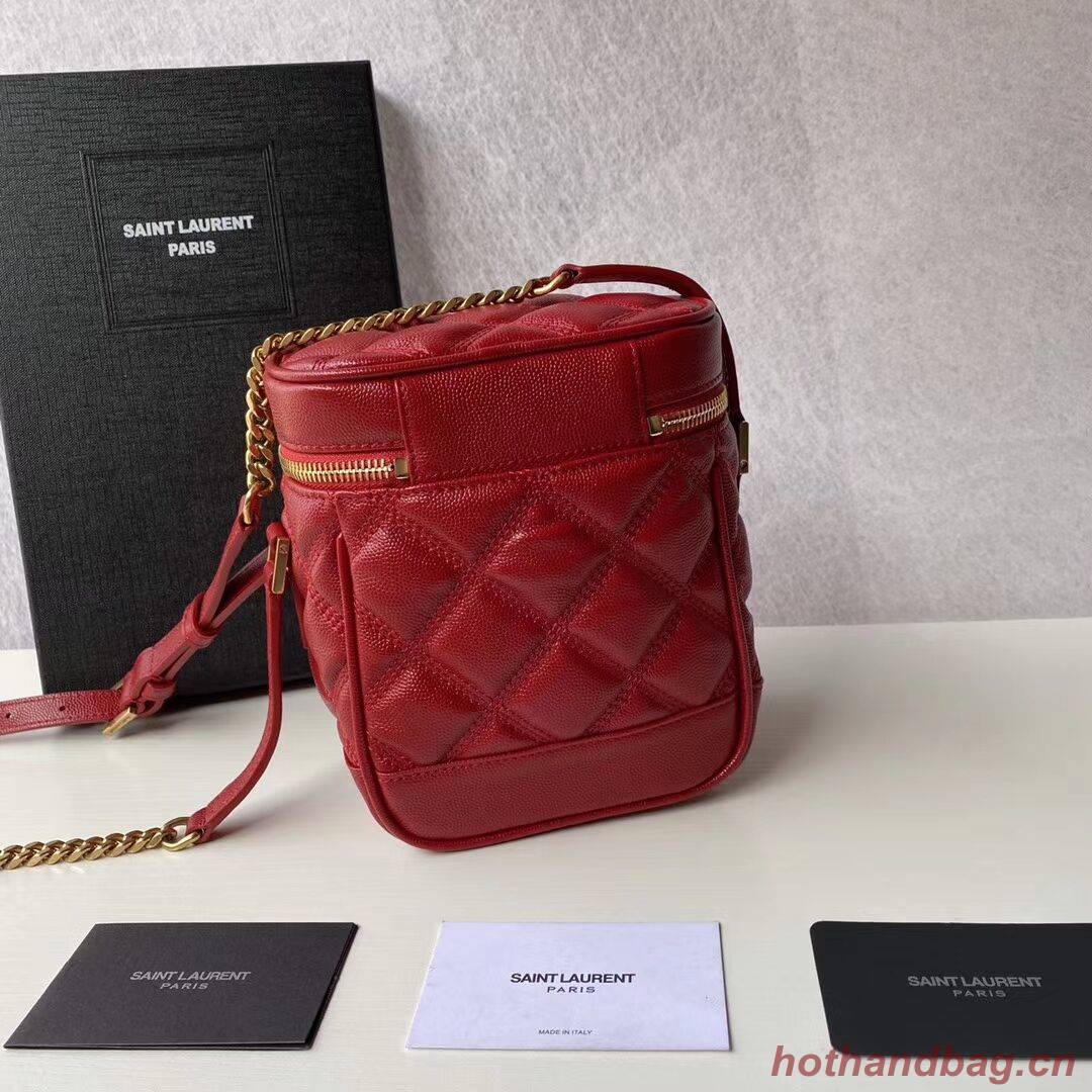 SAINT LAURENT 80S VANITY BAG IN CARRE-QUILTED GRAIN DE POUDRE EMBOSSED LEATHER 649779 red
