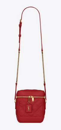 SAINT LAURENT 80S VANITY BAG IN CARRE-QUILTED GRAIN DE POUDRE EMBOSSED LEATHER 649779 red