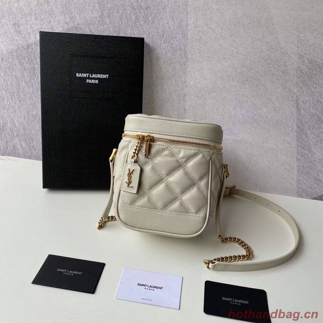 SAINT LAURENT 80S VANITY BAG IN CARRE-QUILTED GRAIN DE POUDRE EMBOSSED LEATHER 649779 white