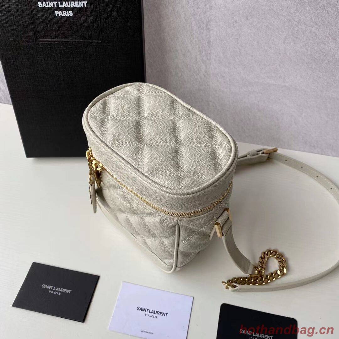 SAINT LAURENT 80S VANITY BAG IN CARRE-QUILTED GRAIN DE POUDRE EMBOSSED LEATHER 649779 white