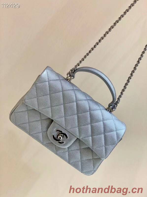 CHANEL mini flap bag with top handle AS2431 Silver